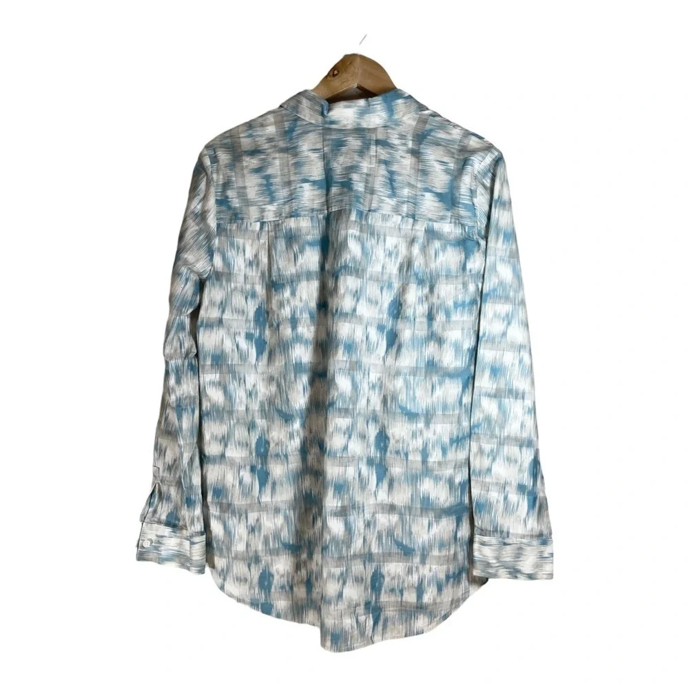 Lafayette 148 Brody Printed Cotton Blouse - Blue Steel - Picture 5 of 7